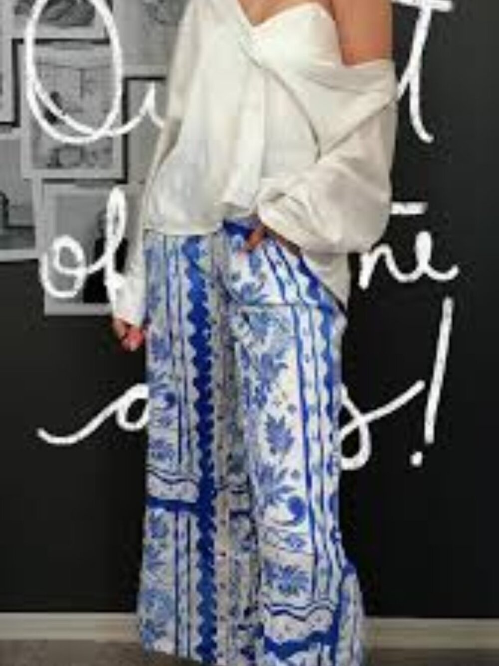 Joie 100% Linen Blue and White Floral Wide-Leg Trouser Pants